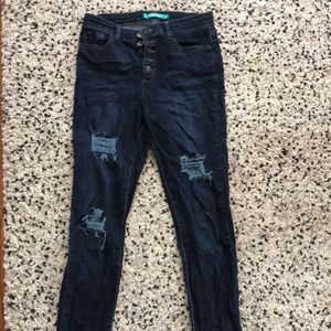 Dollhouse MACYs distressed dark wash skinny jeans
